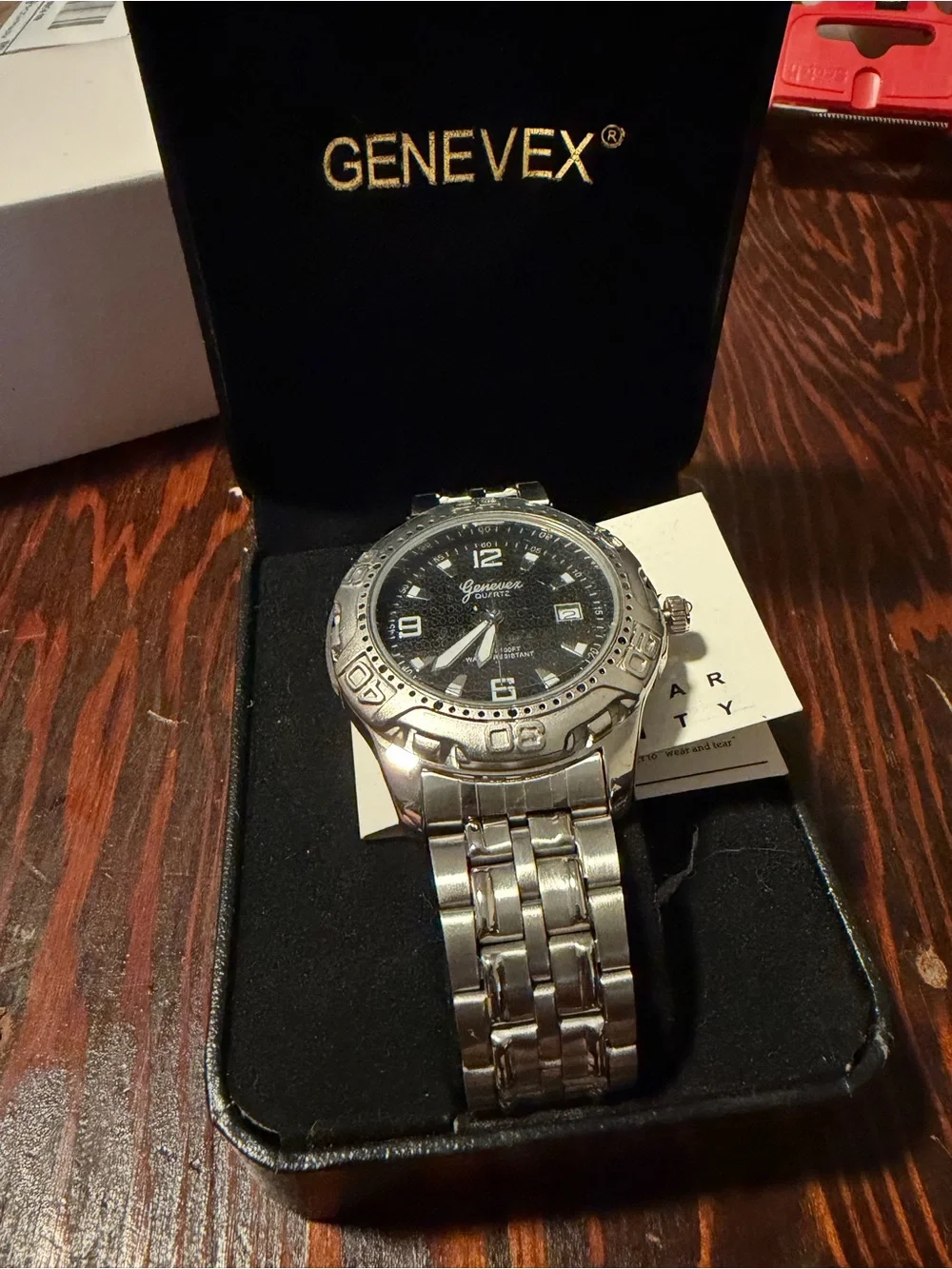 Genevex Men’s Silver Stainless Steel Watch with Black Dial
